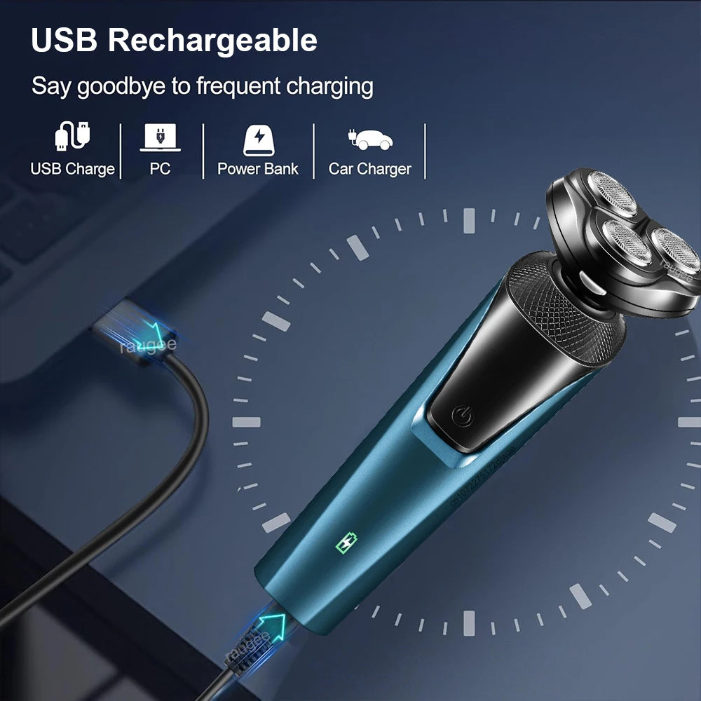Revolutionary 3-in-1 USB Rechargeable Electric Shaver for Men - Professional Floating Blade Razor & Portable Hair Trimmer