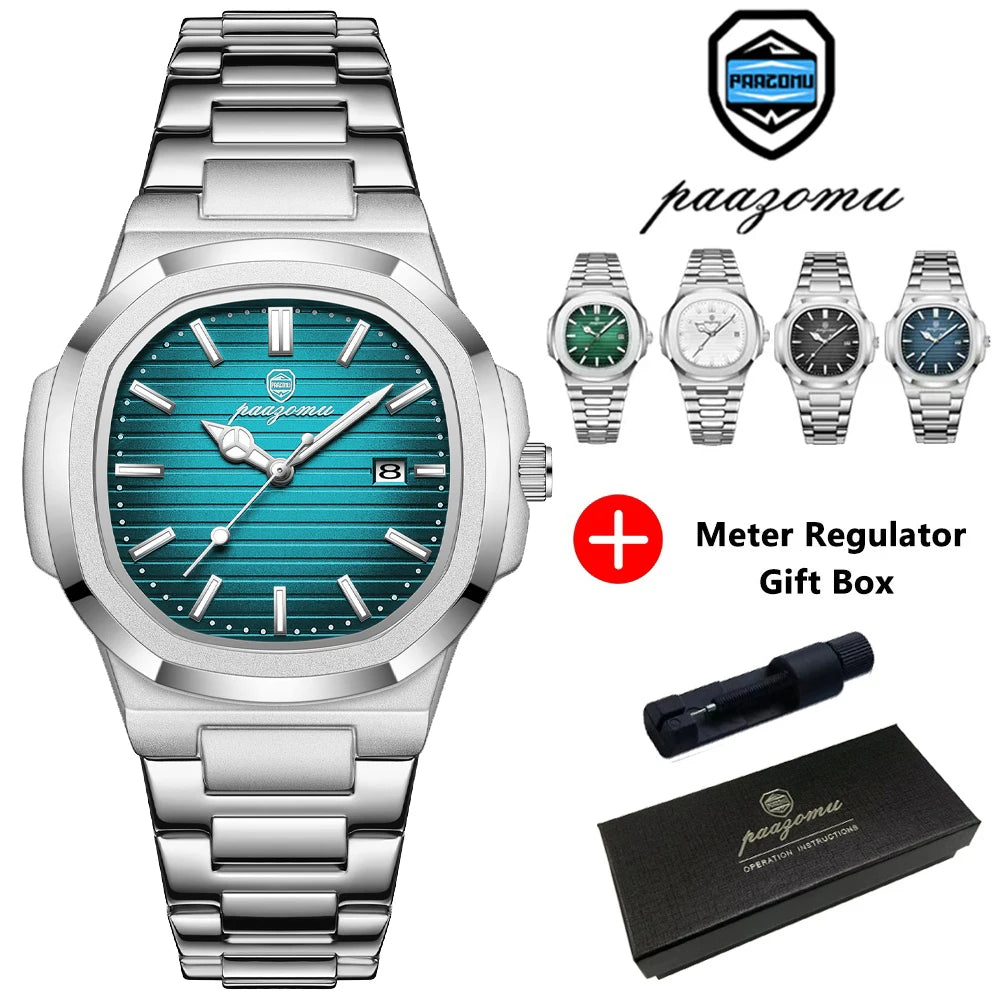 Elevate Your Style with the PAAZOMU Luxury Waterproof Quartz Wristwatch – Sleek Square Dial, Luminous Features, and Ultimate Comfort
