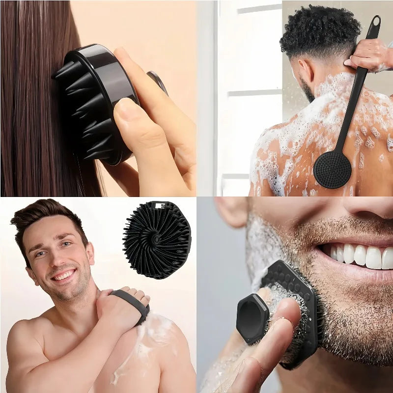 Revitalize Your Skin with Our 4PCS Long Handle Silicone Bath Brush Set - Perfect for Gentle Exfoliating and Deep Cleaning!