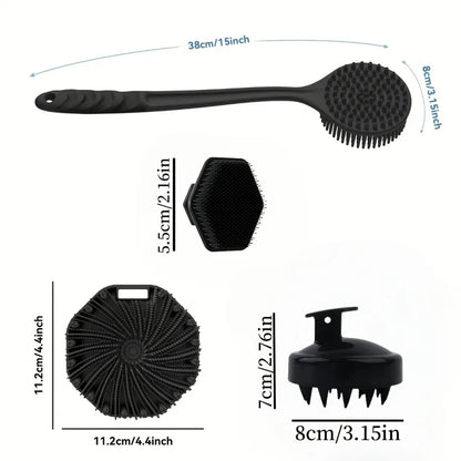 Revitalize Your Skin with Our 4PCS Long Handle Silicone Bath Brush Set - Perfect for Gentle Exfoliating and Deep Cleaning!