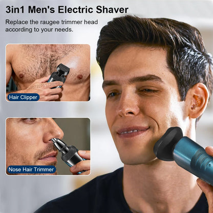 Revolutionary 3-in-1 USB Rechargeable Electric Shaver for Men - Professional Floating Blade Razor & Portable Hair Trimmer