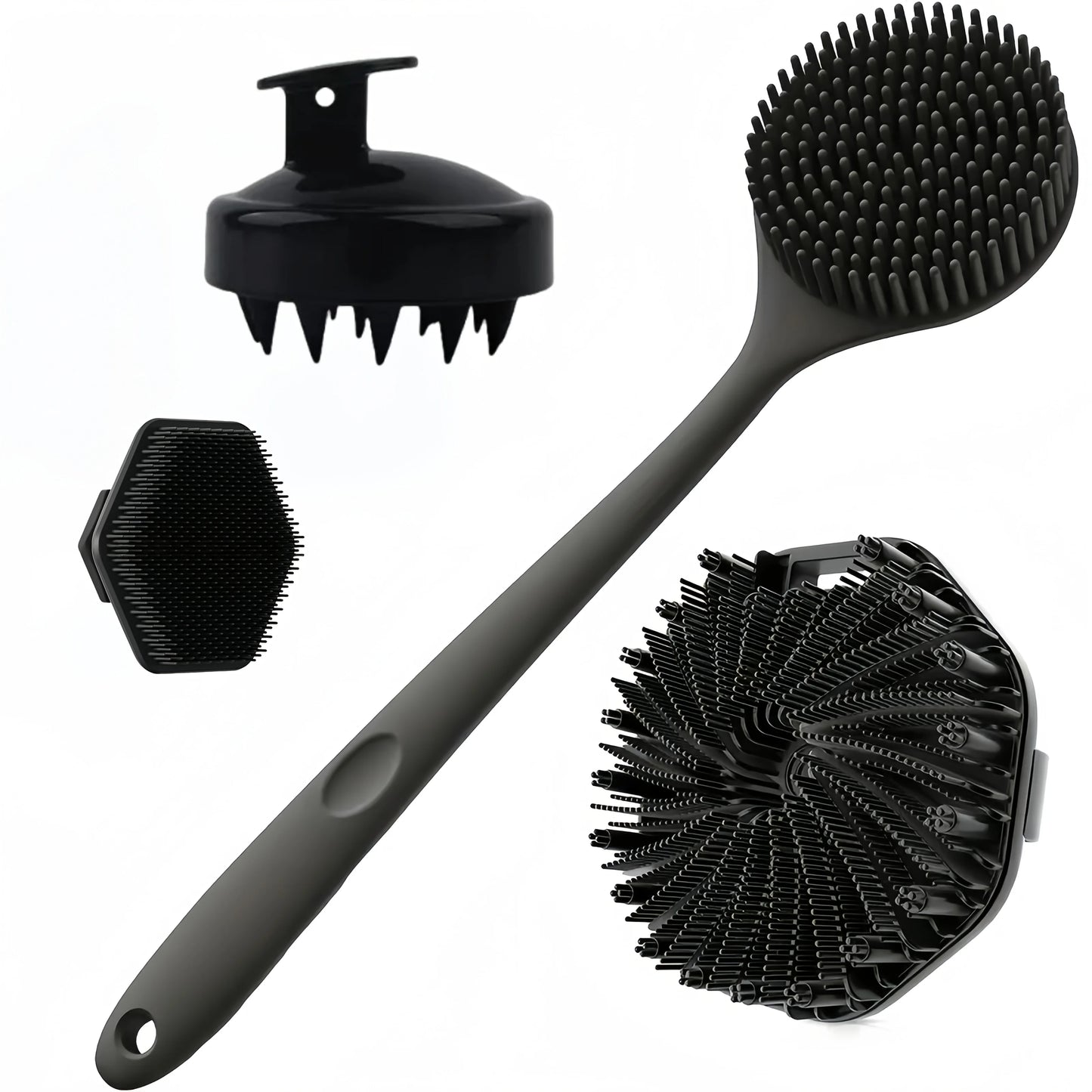 Revitalize Your Skin with Our 4PCS Long Handle Silicone Bath Brush Set - Perfect for Gentle Exfoliating and Deep Cleaning!