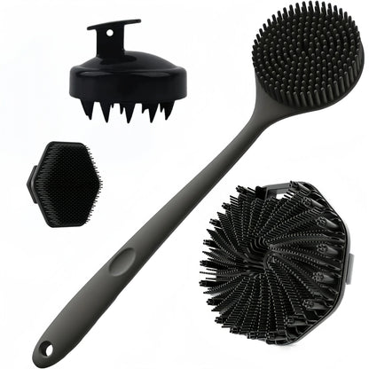 Revitalize Your Skin with Our 4PCS Long Handle Silicone Bath Brush Set - Perfect for Gentle Exfoliating and Deep Cleaning!