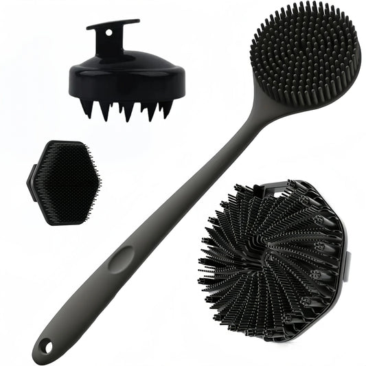 Revitalize Your Skin with Our 4PCS Long Handle Silicone Bath Brush Set - Perfect for Gentle Exfoliating and Deep Cleaning!