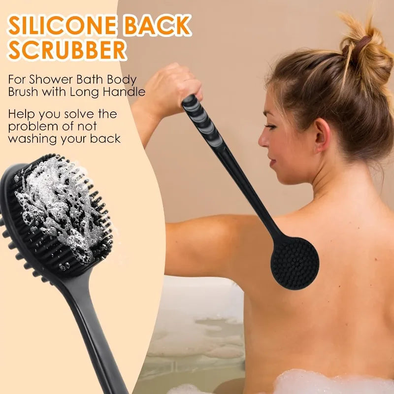 Revitalize Your Skin with Our 4PCS Long Handle Silicone Bath Brush Set - Perfect for Gentle Exfoliating and Deep Cleaning!