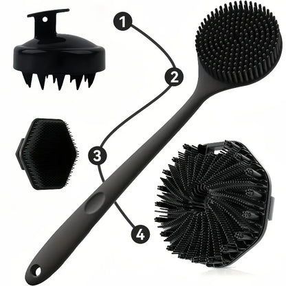 Revitalize Your Skin with Our 4PCS Long Handle Silicone Bath Brush Set - Perfect for Gentle Exfoliating and Deep Cleaning!