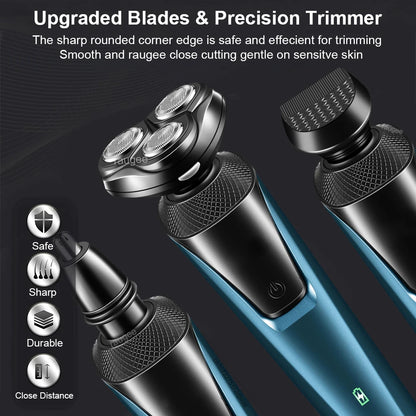 Revolutionary 3-in-1 USB Rechargeable Electric Shaver for Men - Professional Floating Blade Razor & Portable Hair Trimmer