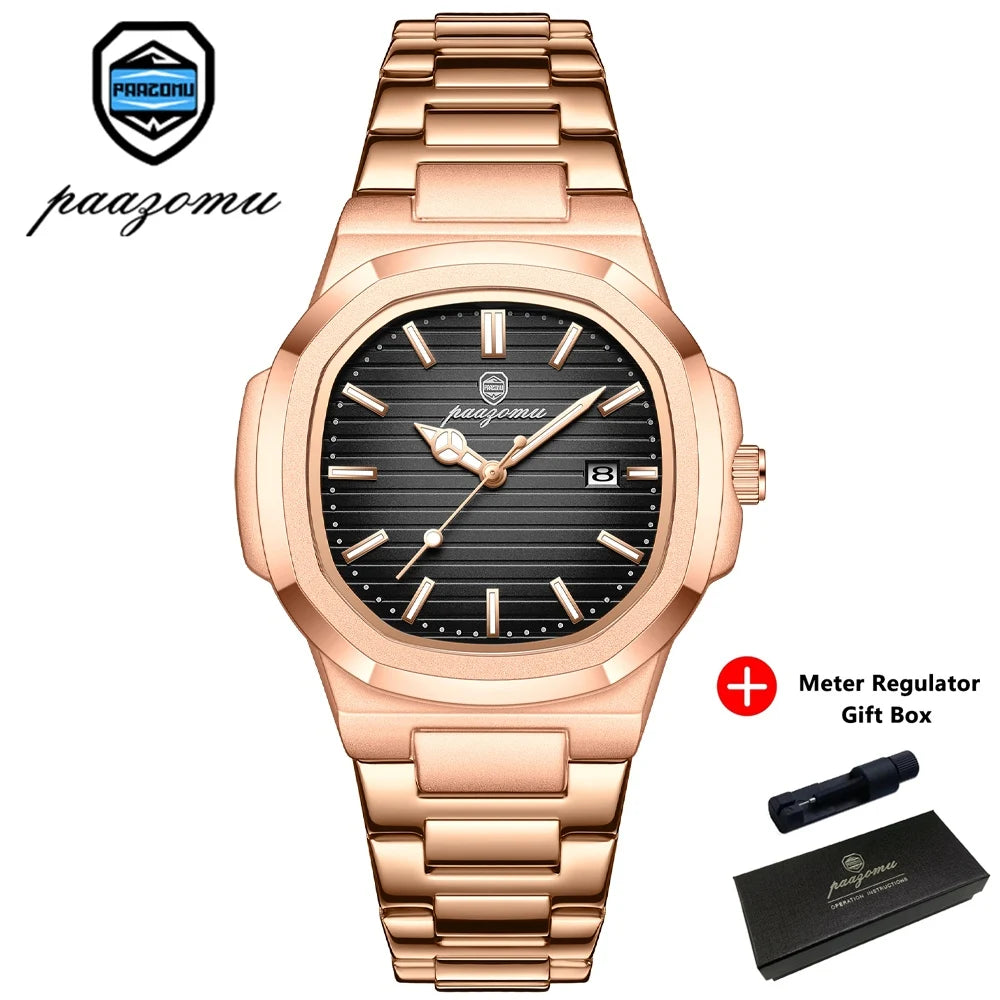Elevate Your Style with the PAAZOMU Luxury Waterproof Quartz Wristwatch – Sleek Square Dial, Luminous Features, and Ultimate Comfort