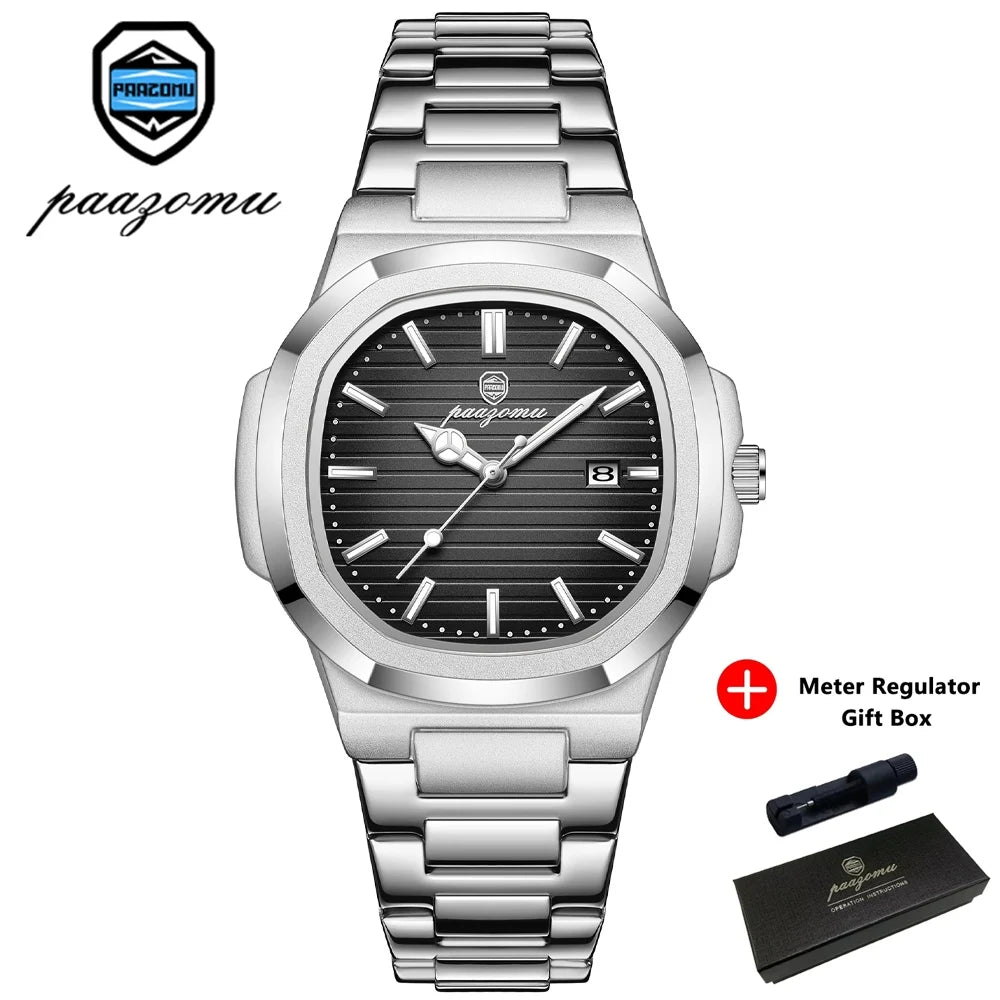 Elevate Your Style with the PAAZOMU Luxury Waterproof Quartz Wristwatch – Sleek Square Dial, Luminous Features, and Ultimate Comfort