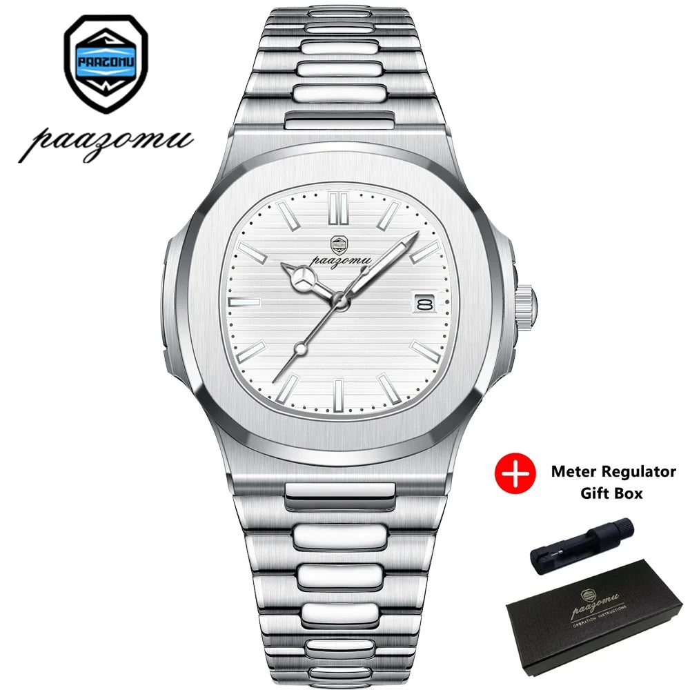 Elevate Your Style with the PAAZOMU Luxury Waterproof Quartz Wristwatch – Sleek Square Dial, Luminous Features, and Ultimate Comfort